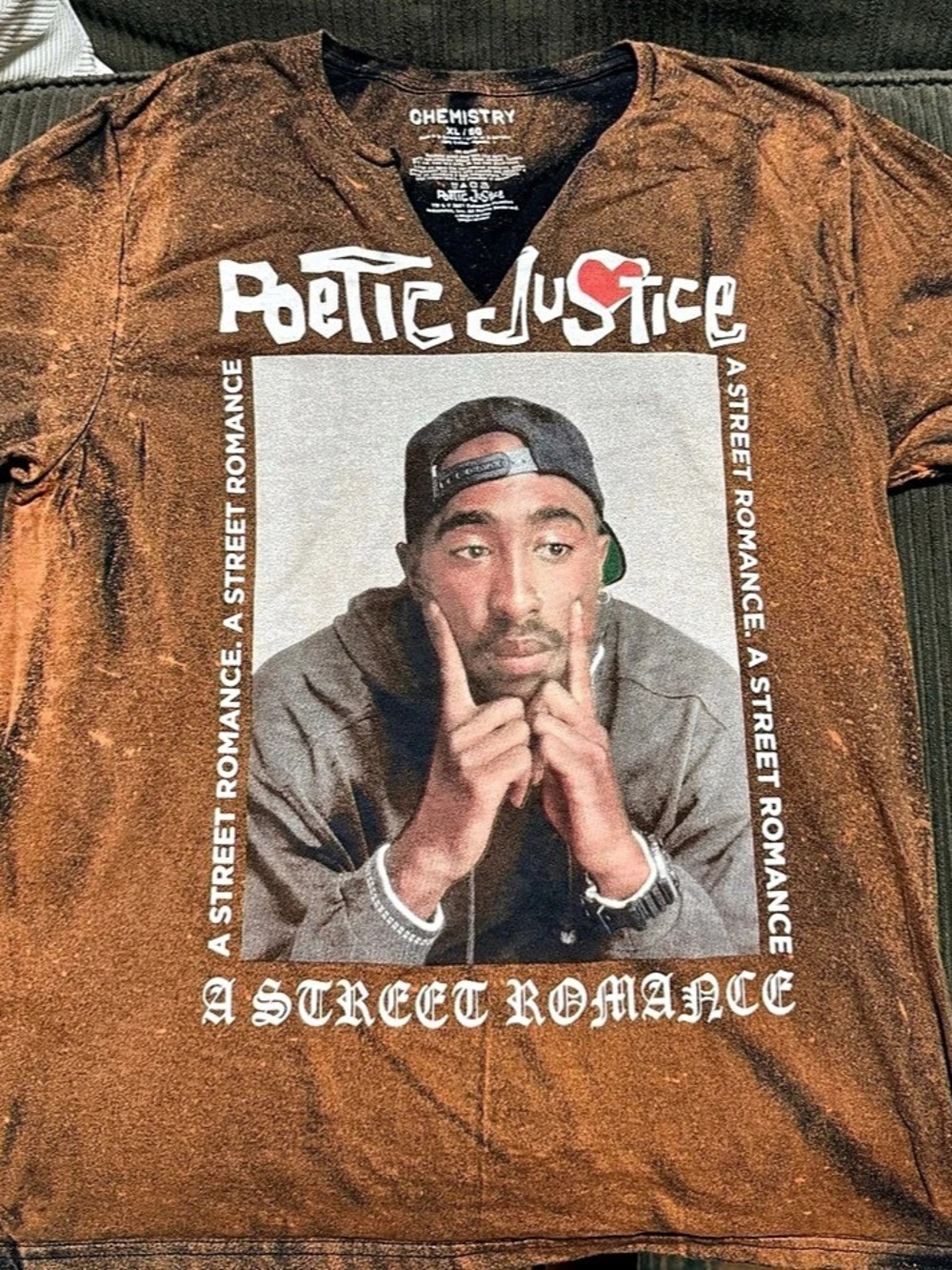 Chemistry Poetic Justice Tupac Bleach Wash T-Shirt Brown XL